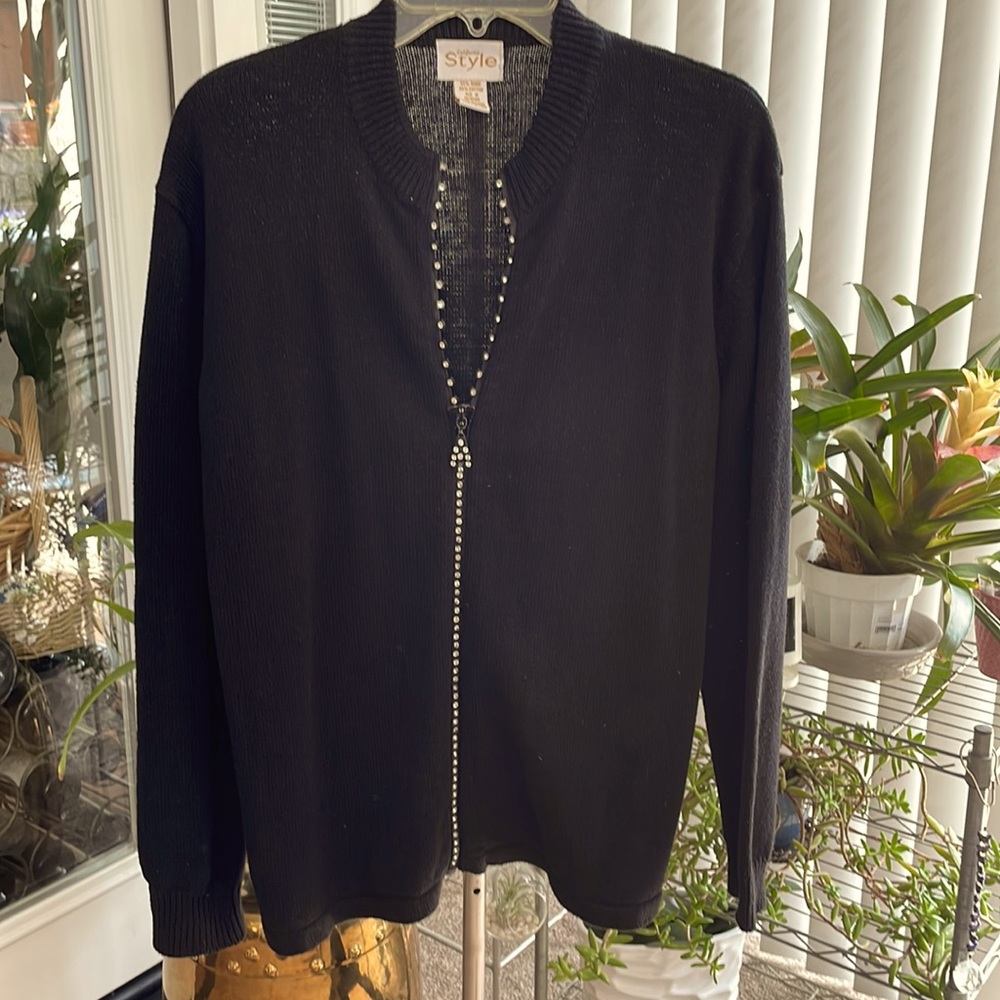California Style Black Cardigan, Sweater, Medium